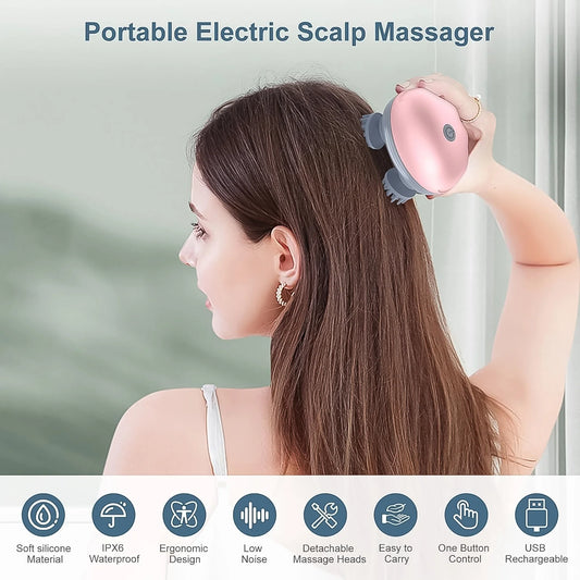 Mini Electric Scalp Massager | Smart Electric Scalp Massager with 4 Massage Heads