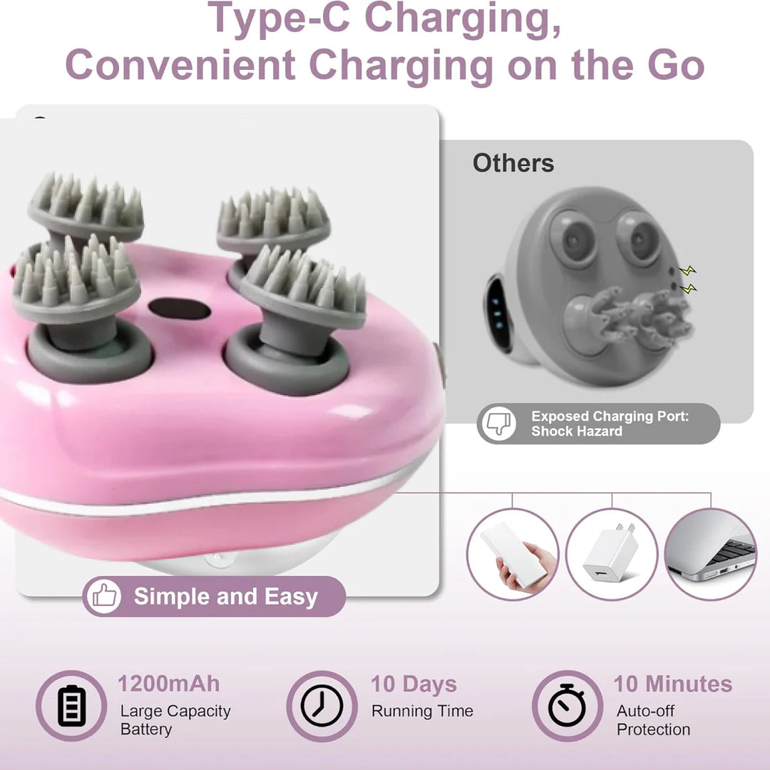 Mini Electric Scalp Massager | Smart Electric Scalp Massager with 4 Massage Heads