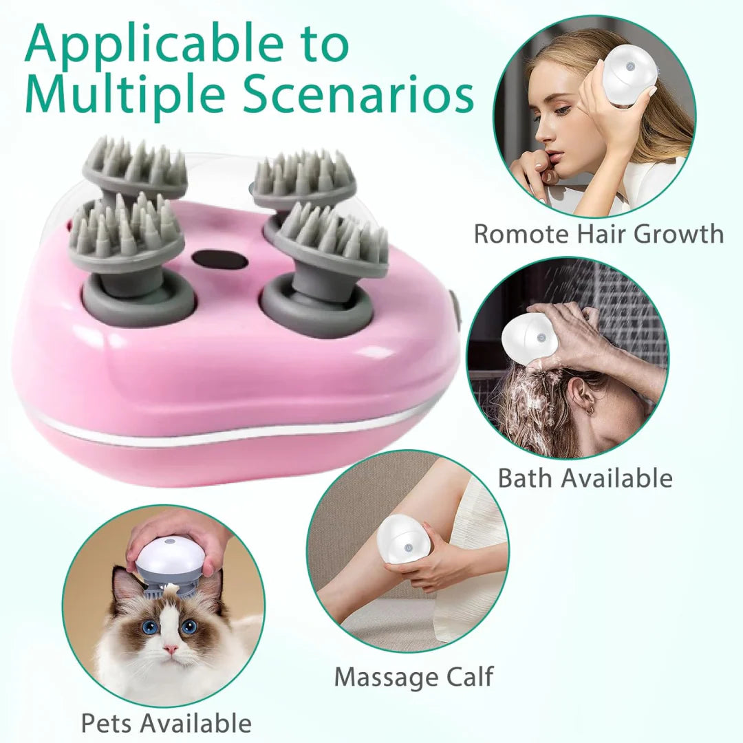 Mini Electric Scalp Massager | Smart Electric Scalp Massager with 4 Massage Heads