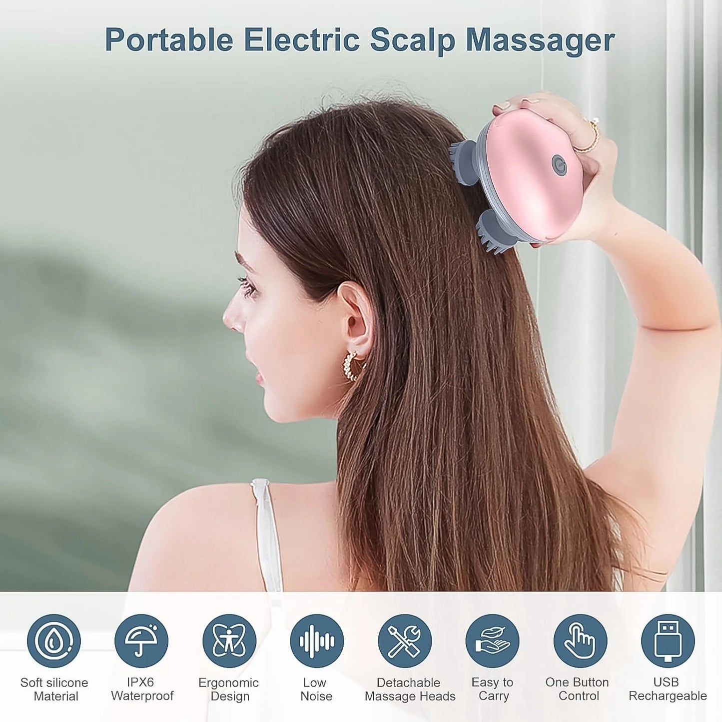 Mini Electric Scalp Massager | Smart Electric Scalp Massager with 4 Massage Heads