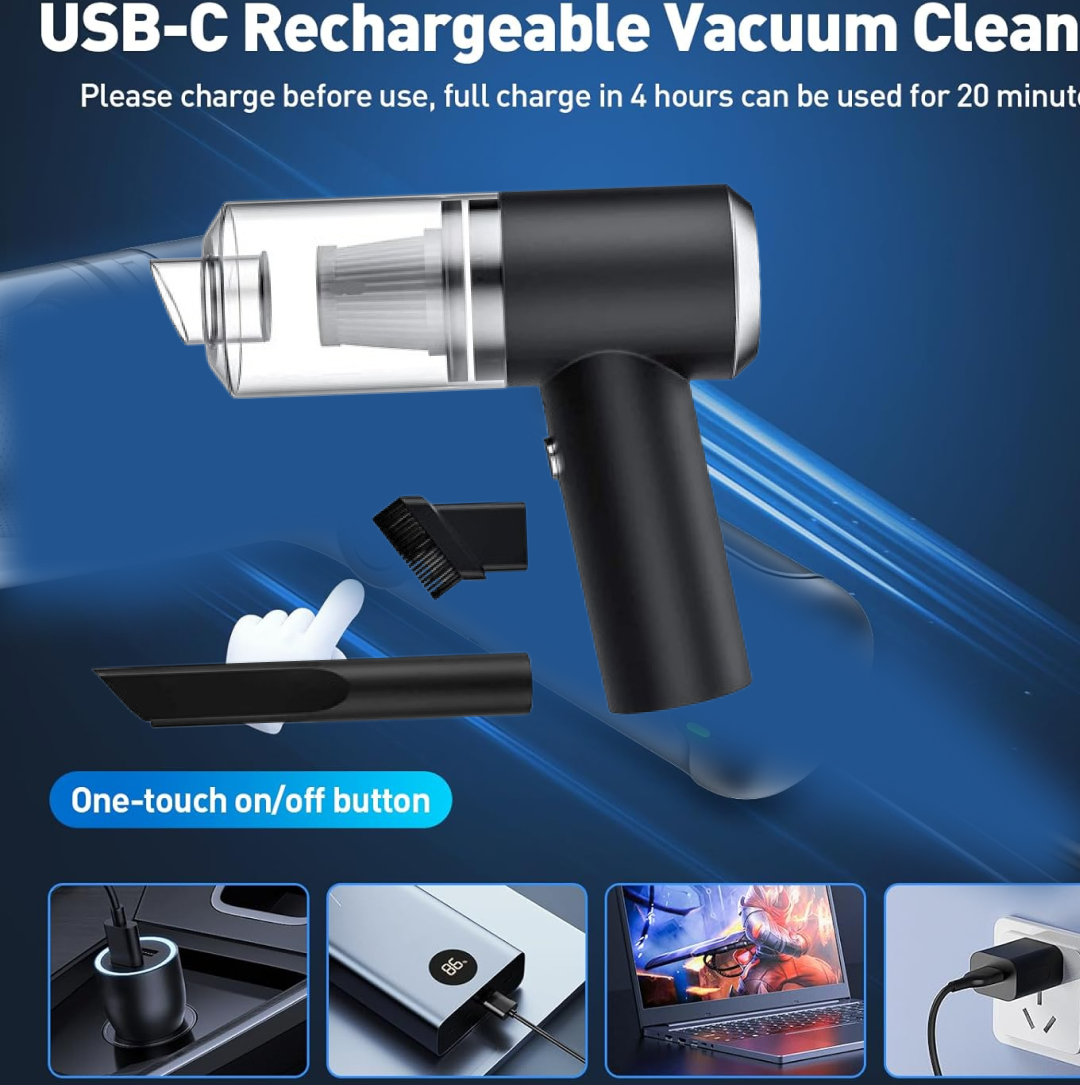 2 In 1 Wireless Vacuum Cleaner - 120W Handheld USB Rechargeable For Home & Car (1 Pc)